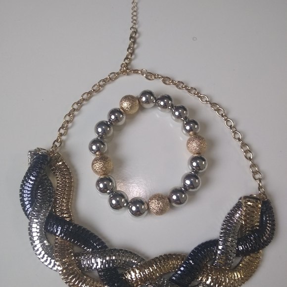 ECETERA 2 pc Braided Choker Necklace & Bracelet Jewelry Set - Picture 1 of 5